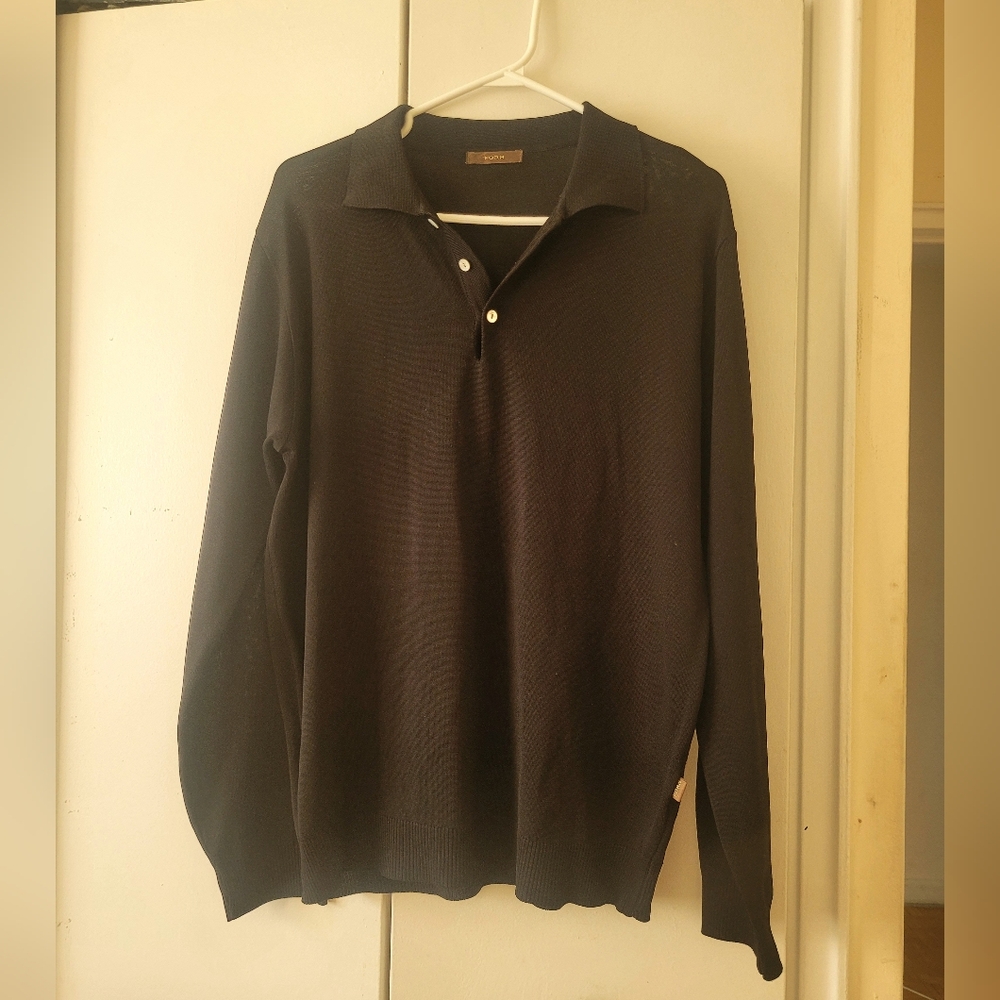 FORM Black Knit Long Sleeve Polo Sweater – Men’s Medium (Chest 40–42")
